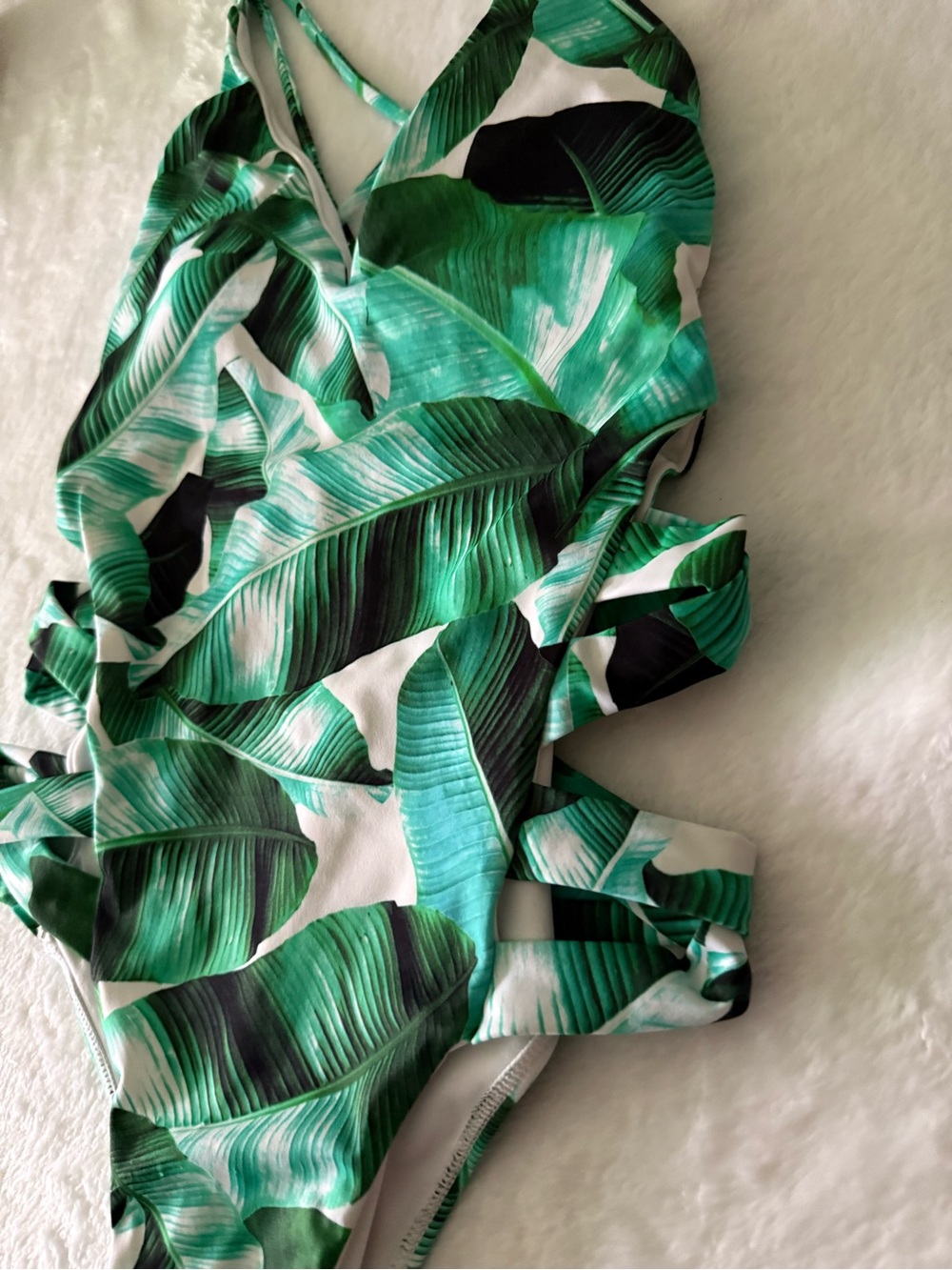 LA Hearts By PACSUN Green Leaf White Side Cut Outs One Piece Swimsuit XS - Picture 5 of 11